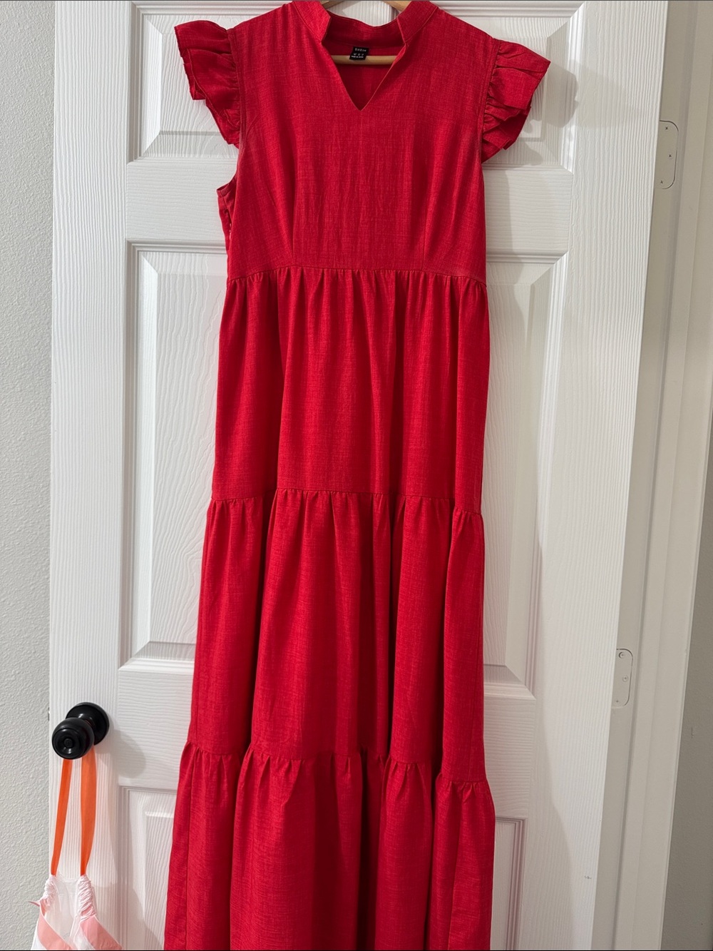 SHEIN Red Tiered Maxi Dress with Ruffle Sleeves